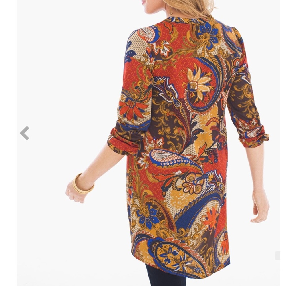CHICO’S SIZE 2 ( LARGE ) VINTAGE PAISLEY PRINT PEASANT TUNIC TOP - Picture 8 of 11